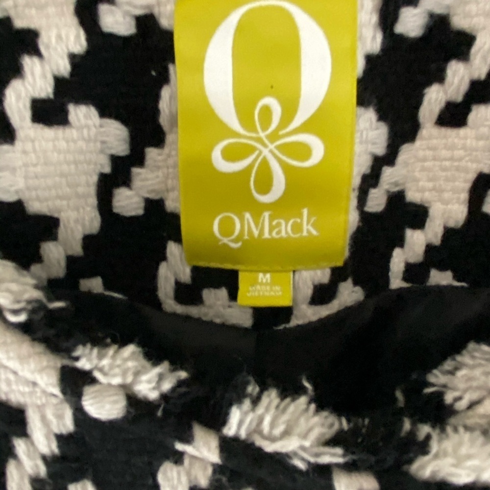 Q Mack Herringbone Blazer Black & White Jacket Asymmetrical Gold Zip Size M - Picture 12 of 14
